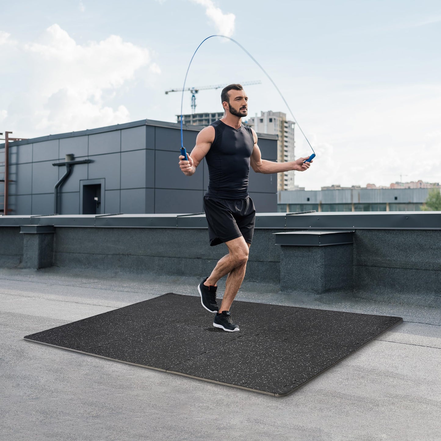 Sivan Fitness 1/2" Thick Rubber Top High Density EVA Foam Gym Flooring for Home Gym - 48 Sq Ft Exercise Mat Tiles for Workout, Yoga, Heavy Exercise Equipment Mat - 12 Interlocking Gym Floor Mat