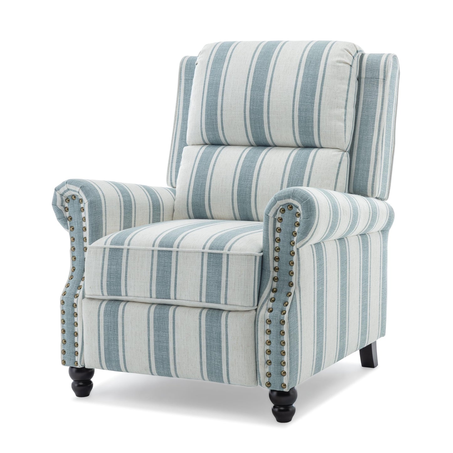 UIXE Pushback Recliner Chairs Set of 2, Fabric Armchair Push Back Accent Chair, Rivet Trim Club Chair Home Theater Overstuffed Single Sofa Reading Seat for Living Room, Stripe Blue