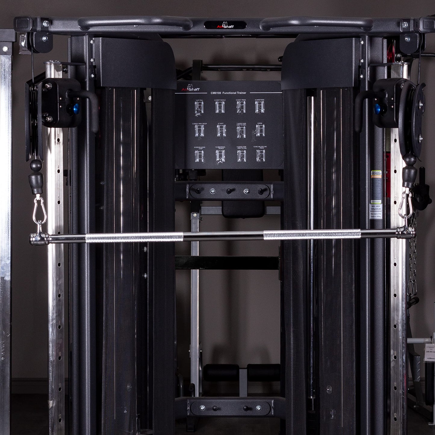 AmStaff Fitness 48" Straight Ez Curl Lat Pull Down Bar with Revolving Double Hook for Dual Pulley Cable Machines, Functional Trainer Multi-Purpose Attachment (Straight Bar)