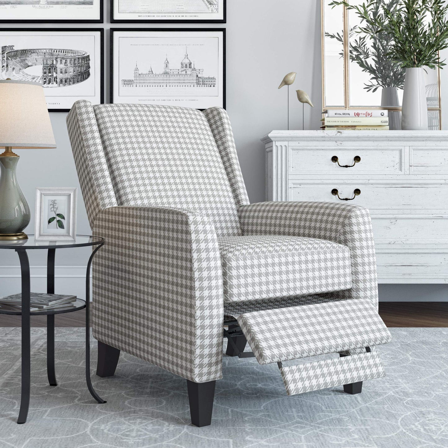 Homewise Huddleston 2-Position Pushback Recliner Chair, Gray Houndstooth Linen