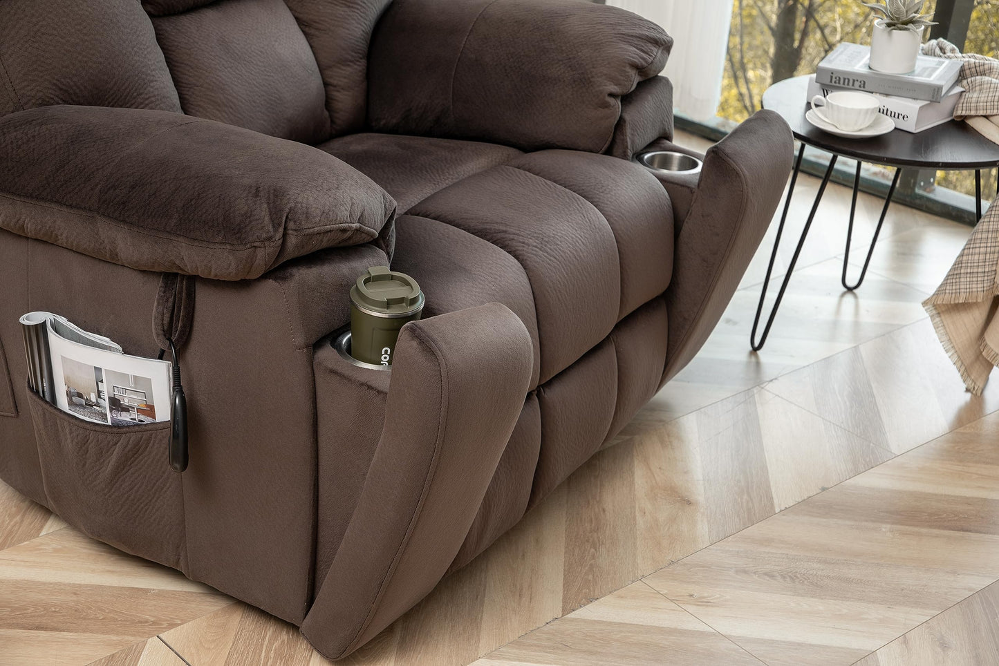 FANYE Electric Power Lift Recliner Chair for Elderly W/Massage and Heat, Infinite Positions 2 Remote Controllers Oversized Velvet Upholstered Recliner & Armchair W/Side Pockets & Hidden Cup Holders