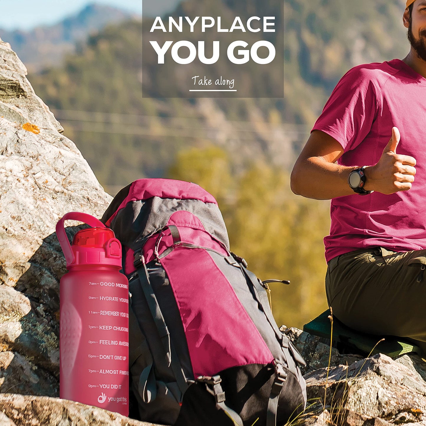 YOU GOT THIS LIVING Motivational Water Bottle with Time Marker,Half Gallon Water bottle with Straw 64 oz/2.2L Gym Water Bottle, Achieve All-Day Hydration SpillProof, BPA FREE