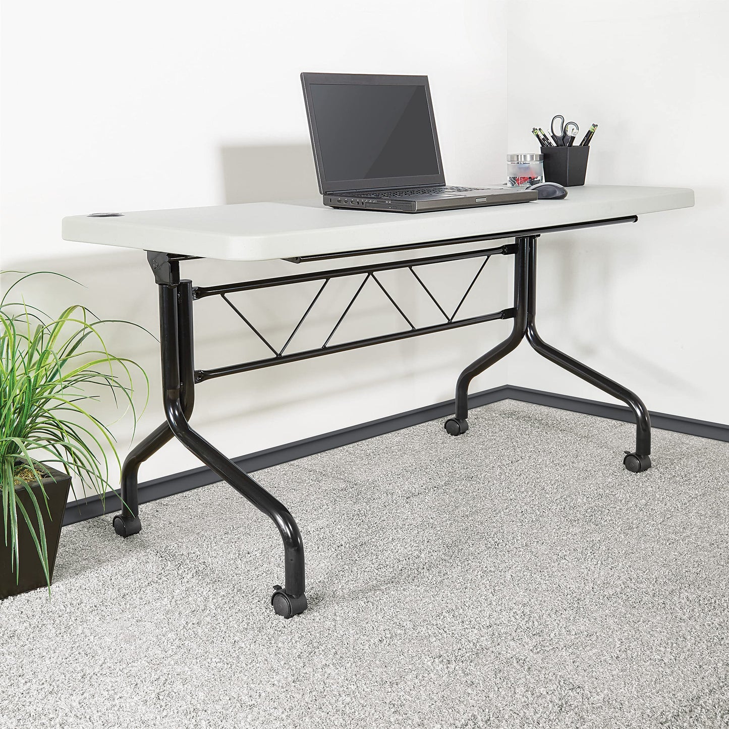 Office Star Resin Multipurpose Flip Training Table with Locking Casters for Home and Office, 5 Feet