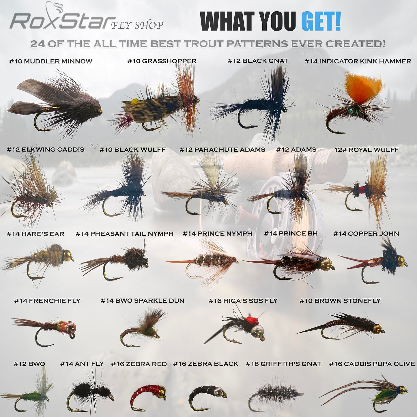RoxStar Fly Shop | Barbless Trophy Trout Fly Assortment 24pk | Wet & Dry Barbless Trout Flies | Tied in House - Never Outsourced! Proud Partner of Trout Unlimited!