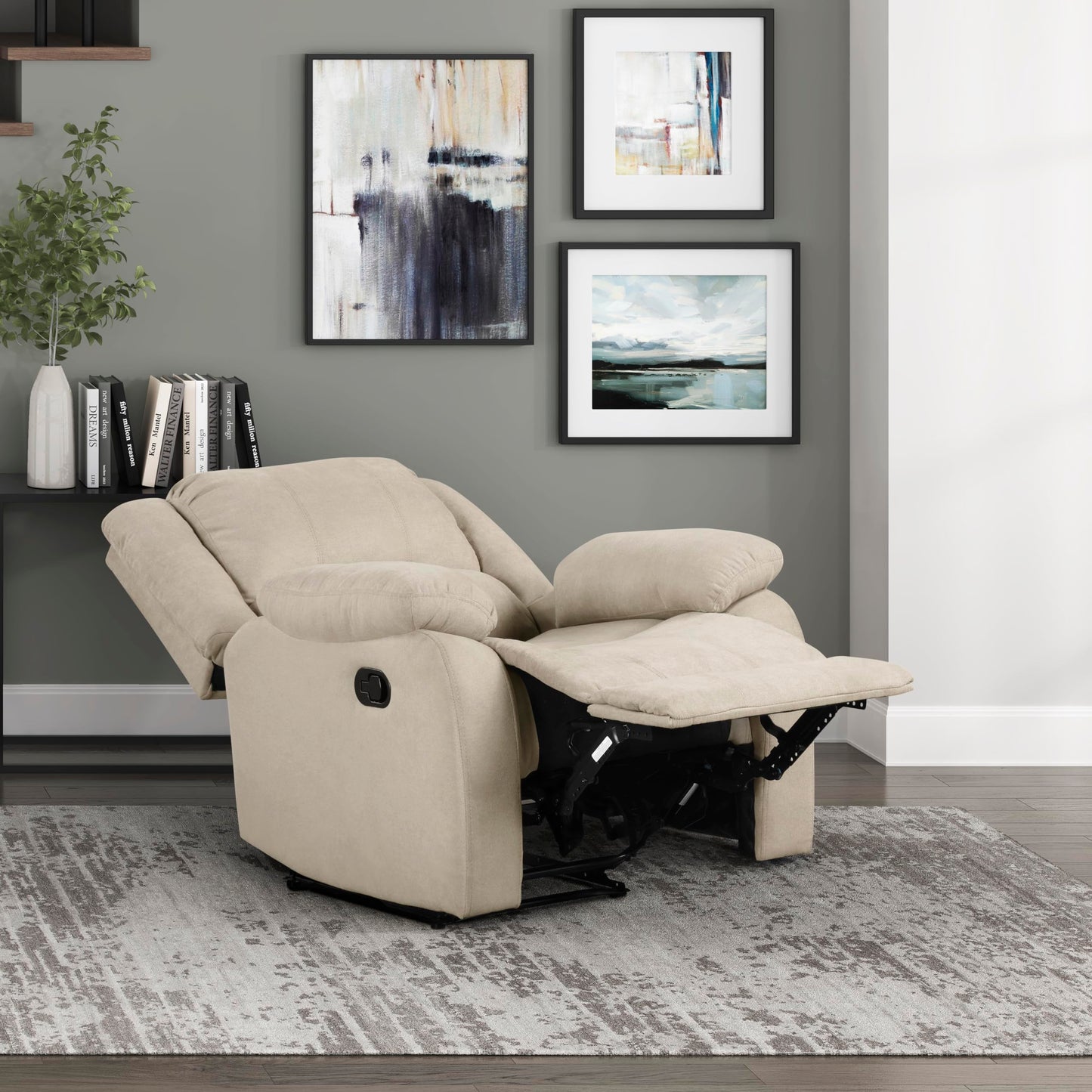 Lexicon Manual Recliner Sofa Chair, Home Theater Seating, Wall Hugger Manual Reclining Nursery Chair for Bedroom/Living Room/Office/Apartment, Oatmeal Textured Fabric