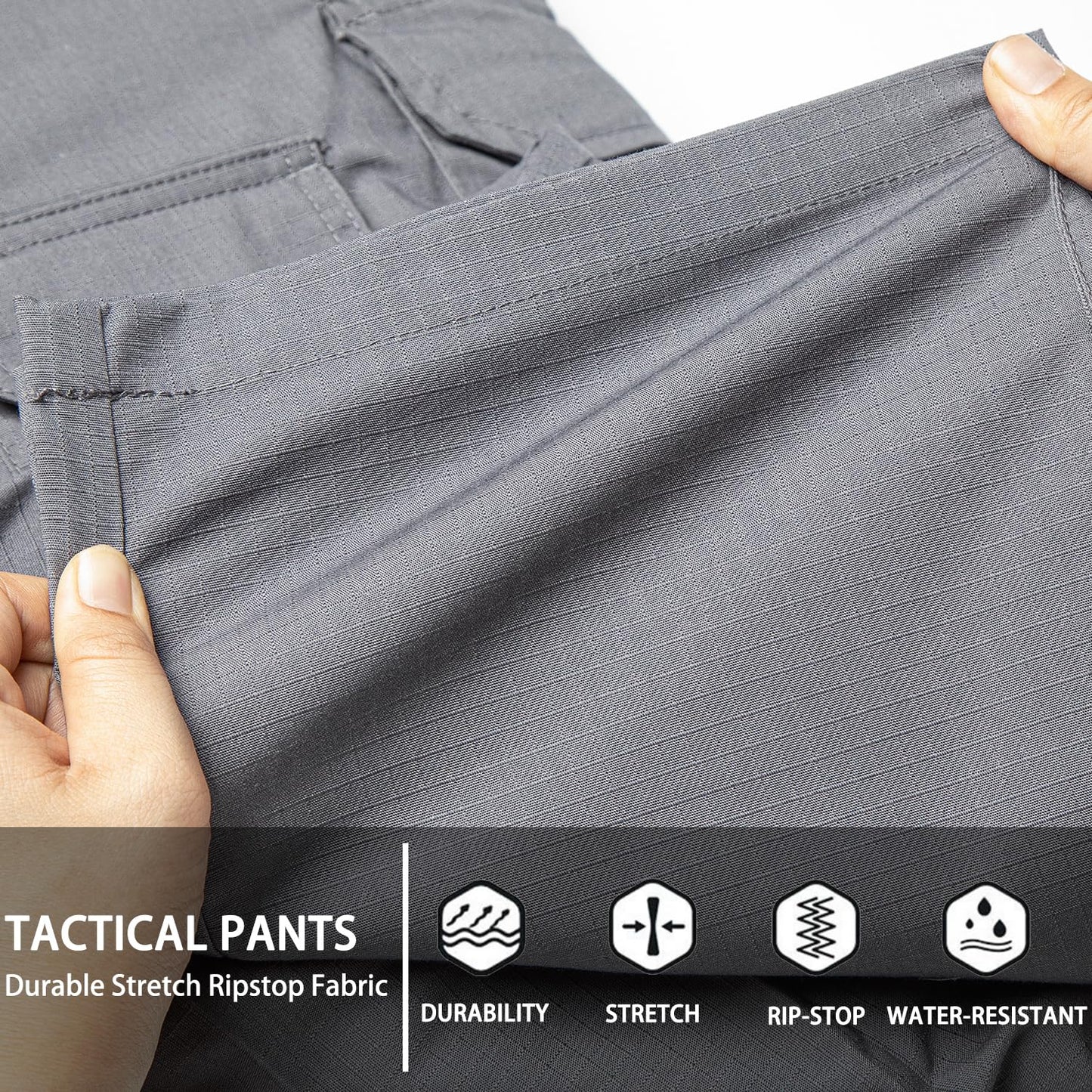 Hiwise Men's Stretch Tactical Pants Water Resistant Ripstop Cargo Pants Outdoor Lightweight EDC Work Hiking Pants (Grey, 34WX32L)