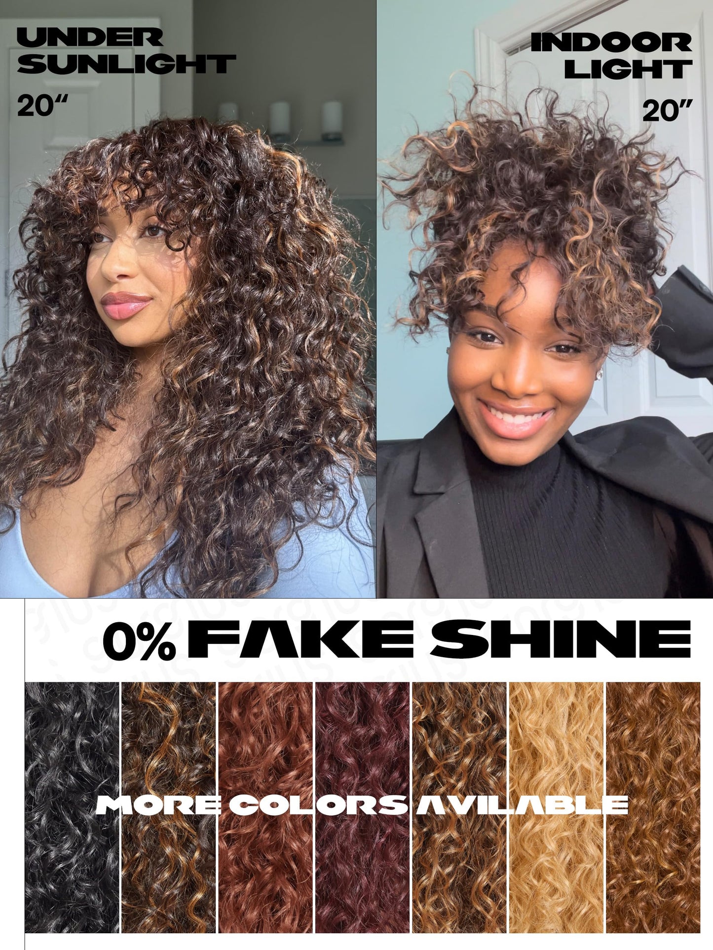 GORGIUS Highlight Brown Curly Wig with Bangs Glueless Synthetic Bang Wigs with Realistic Scalp Put On ang Go Beginner Friendly 20 Inch