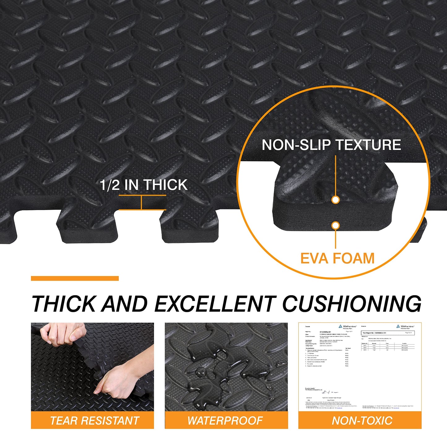 Mat Block Interlocking Foam Tiles Puzzle Mats for Floor 48 SQ FT, 1/2 inch, 12 Tiles, EVA Gym Mat Flooring Exercise Equipment Mat for Home Gym Equipment,APM12001BK, Black