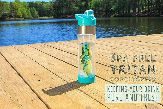 NEW AquaFrut Bottom Loading Fruit Infuser Water Bottle - BPA Free Tritan Plastic - Leak Proof - 24 OZ - Infusion Recipe eBook (Pink)