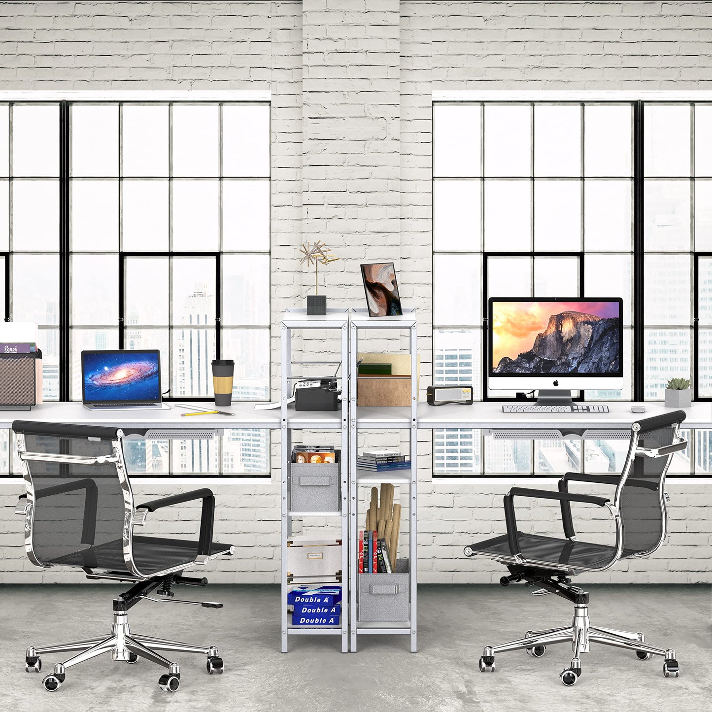 SHW 46-Inch Home Office Mission Computer Desk with Side Shelf and Drawer, White