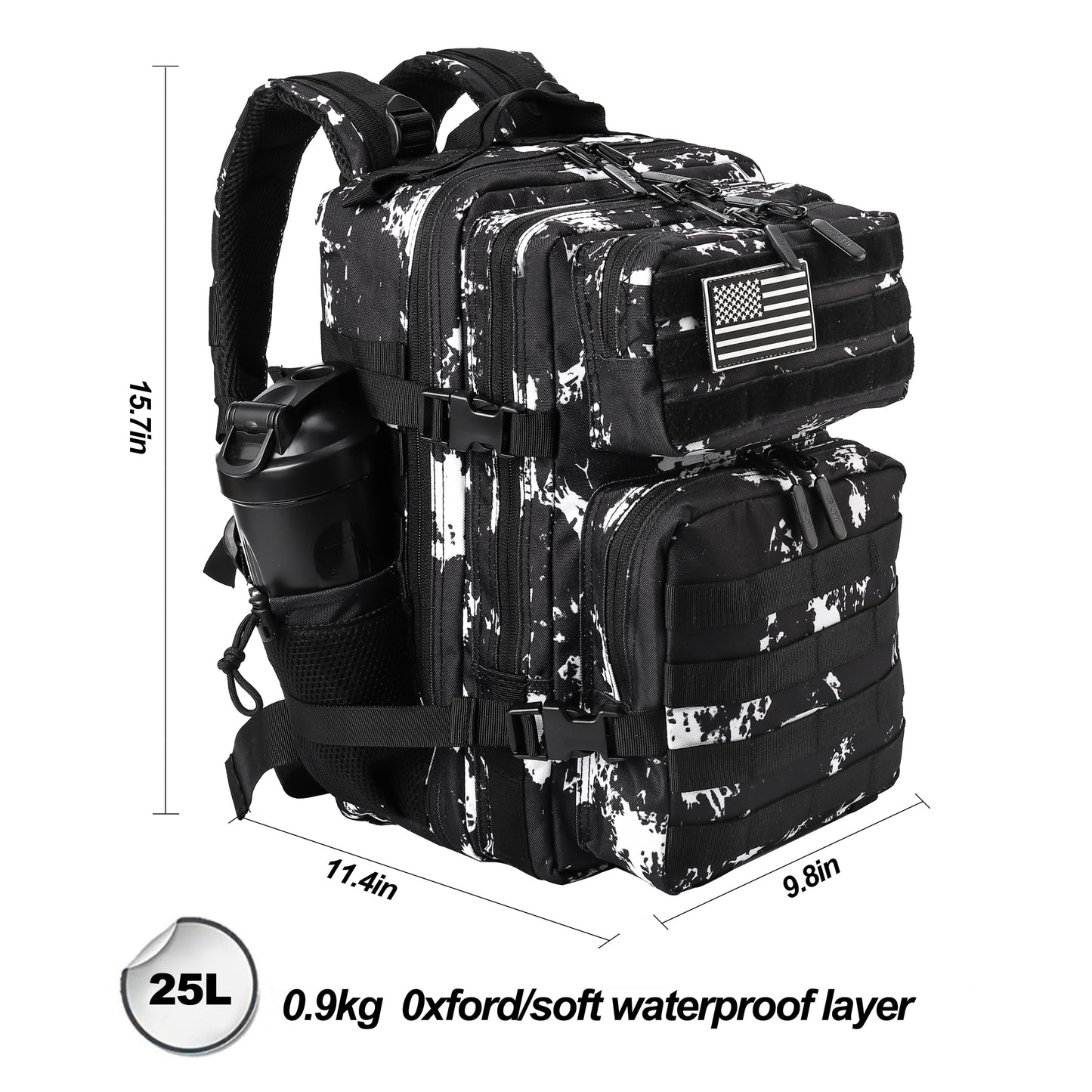 LHI Tactical Military Backpack for Men and Women 25L Army Assault Pack Bag Large Rucksack with Molle System - Black Lightning