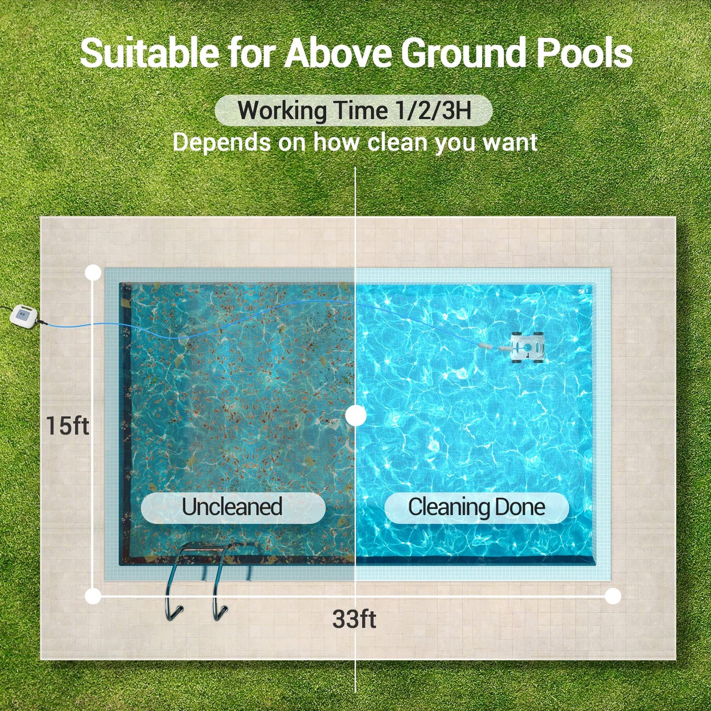 AIPER Automatic Pool Cleaner, Robotic Pool Vacuum for Above Ground Pools with 33ft Swivel Floating Cable- Orca 800 Mate, White