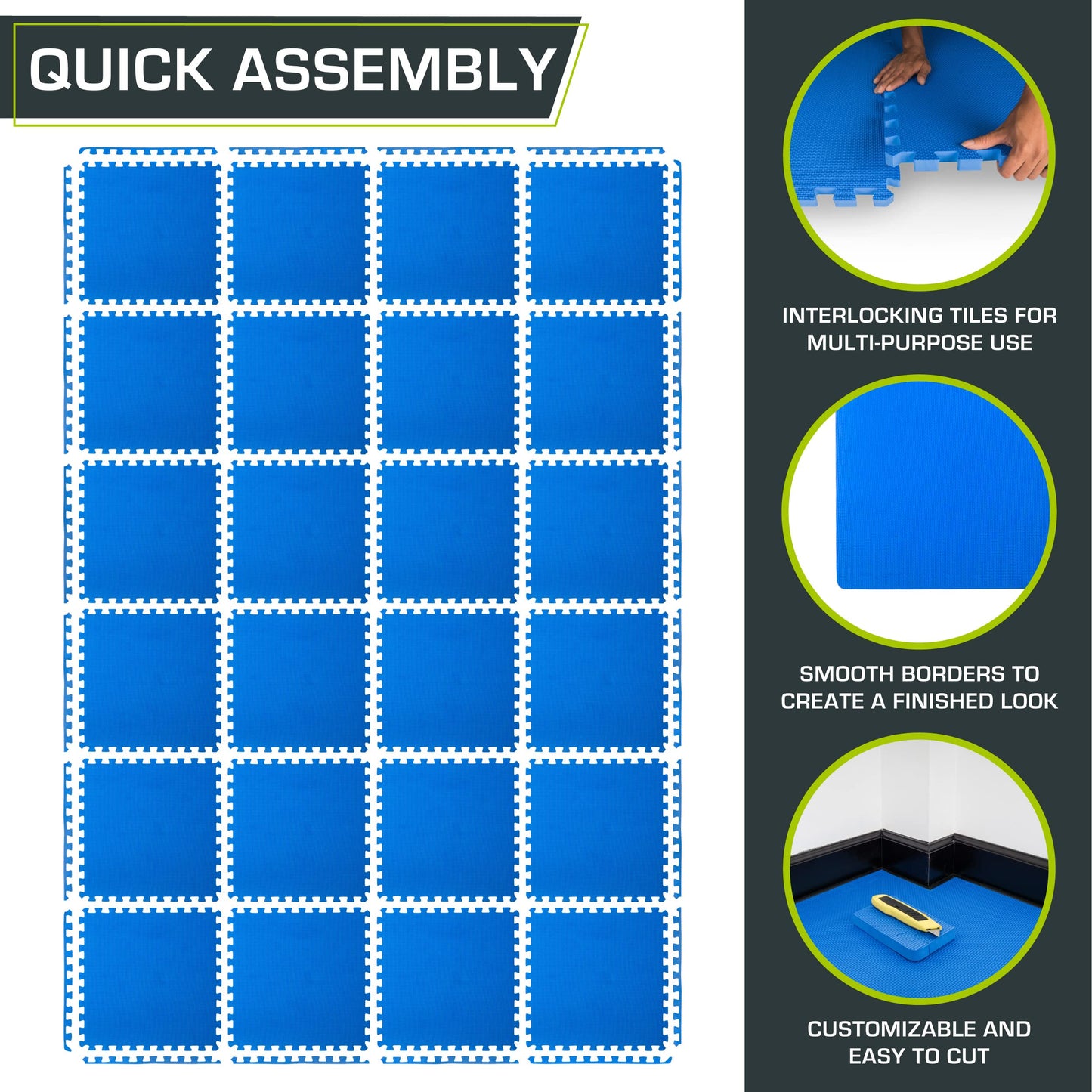 ProsourceFit Extra Thick Puzzle Exercise Mat , EVA Foam Interlocking Tiles for Protective, Cushioned Workout Flooring for Home and Gym Equipment, Blue - 3/4 inch - 96 Sq Ft - 24 Tiles