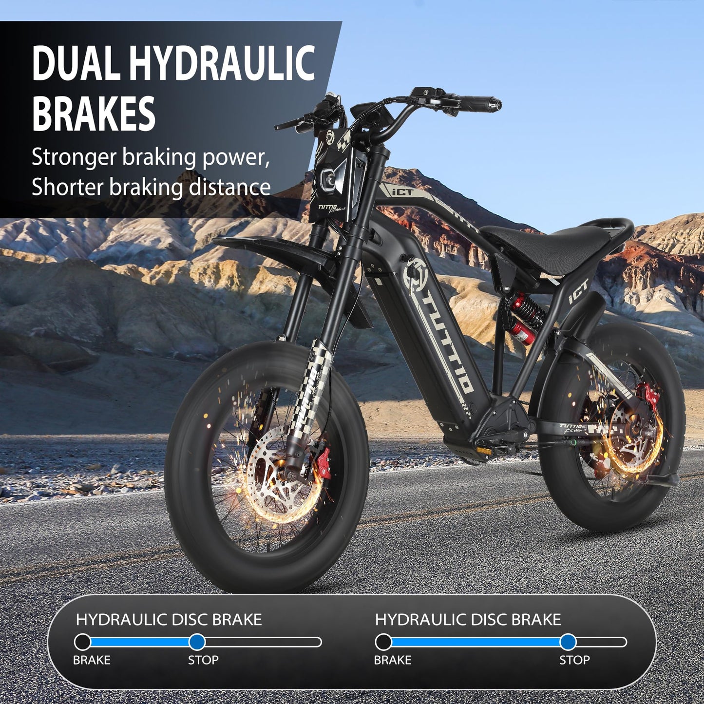Tuttio Electric-Dirt-Bike for Adults-Teens, ICT Peak 4000W-43MPH-60V-25AH Electric Motorcycle 20" Fat-Tire-Electric-Bike for Mountain Snow Off-Road Fit Age 16+