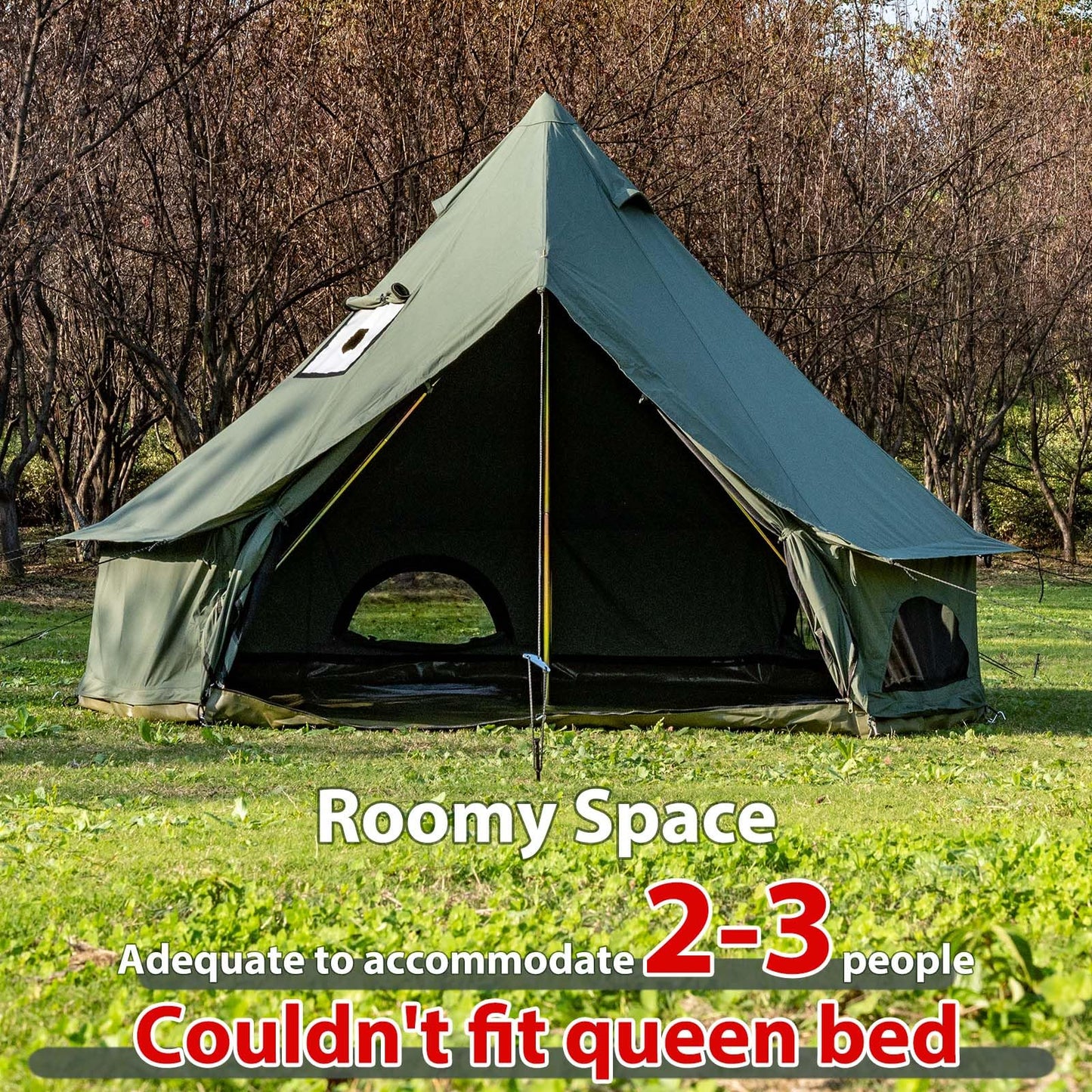 WaldZimmer Canvas Bell Tent 10ft Green with Stove Jack and Zipped Removable Floor, Luxury Outdoor Glamping Yurt Cotton Tent for Family Truck Car Camping Hunting Party