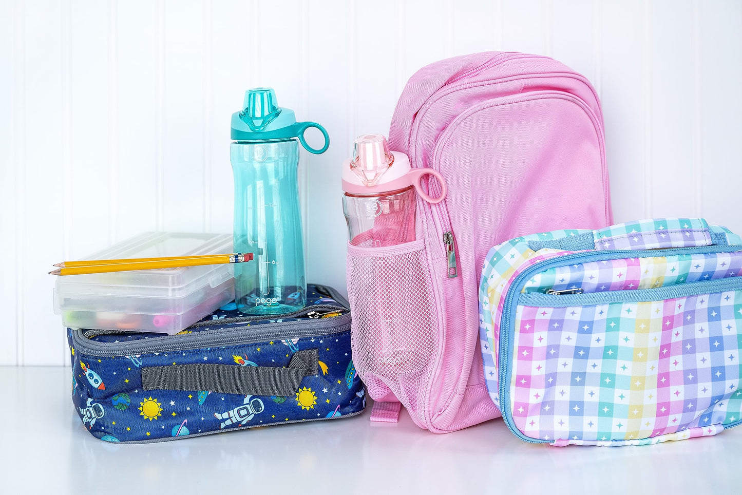 Pogo 18oz Plastic Water Bottle with Chug Lid and Carry Handle, BPA Free, Dishwasher Safe,Perfect for Travel, School, Outdoors, and Gym, 2 Pack, Aquaviva/Pink Satin