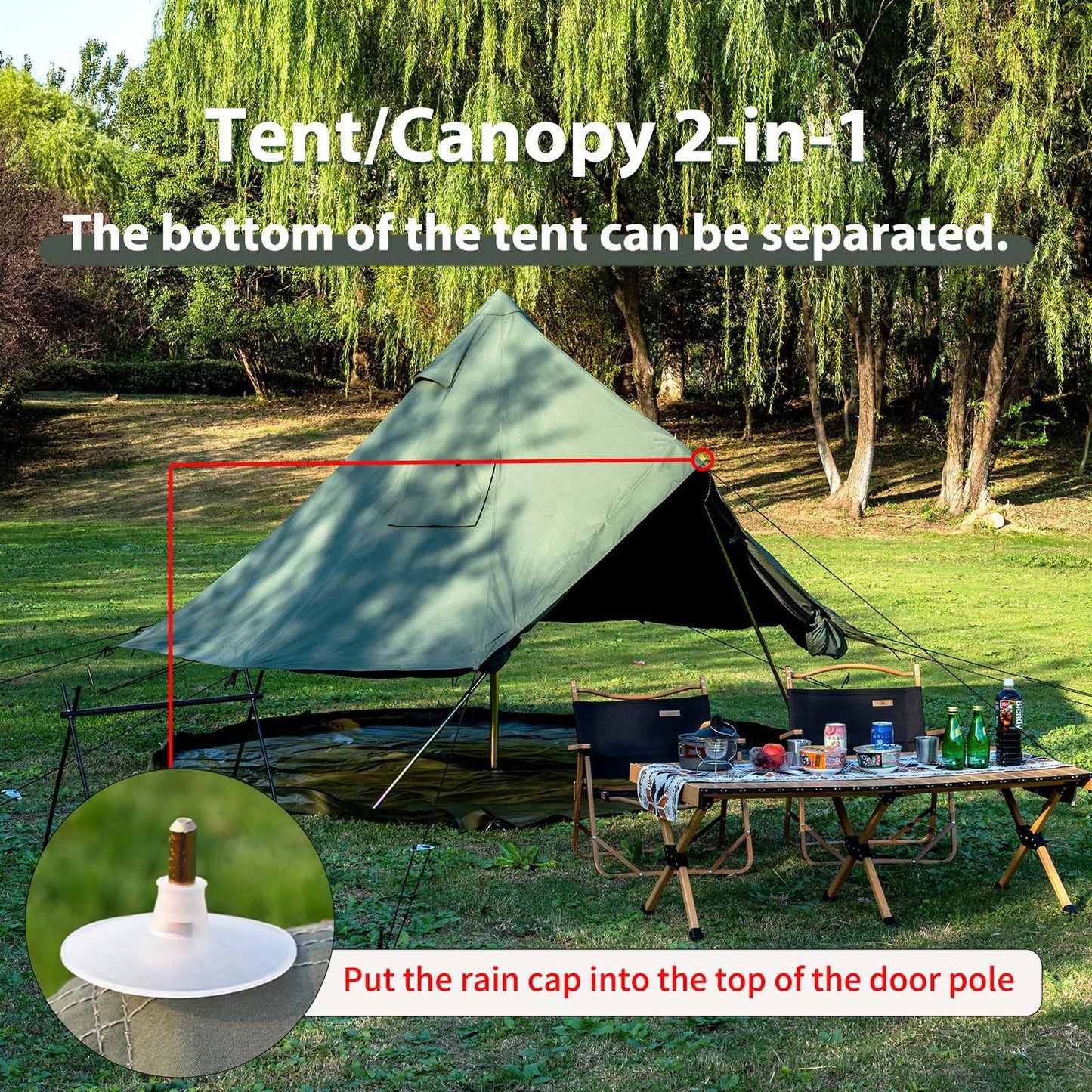 WaldZimmer Canvas Bell Tent 10ft Green with Stove Jack and Zipped Removable Floor, Luxury Outdoor Glamping Yurt Cotton Tent for Family Truck Car Camping Hunting Party