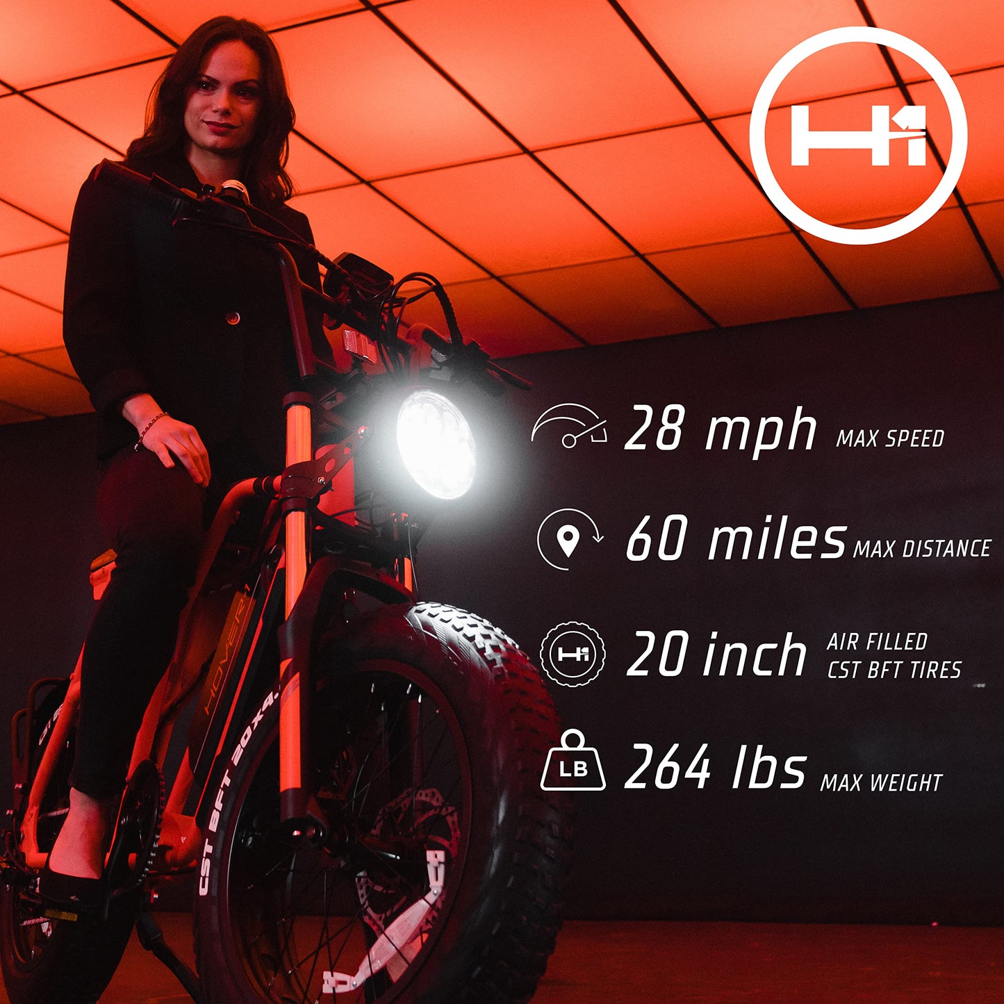 Hover-1 Pro Series Altai R500 Electric Bicycle with 28 mph Max Speed, 500W Motor, Average Range of 60 Miles and 20” Fat Tires Electric Bike for Adults & Teens