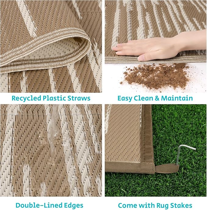 HEBE Outdoor Rug 8'x10' for Patios Clearance Waterproof Patio Mat Plastic Straw Rug Reversible RV Camping Tent Rug Outside Indoor Outdoor Area Rugs for RV,Deck,Beach,Balcony,Camper