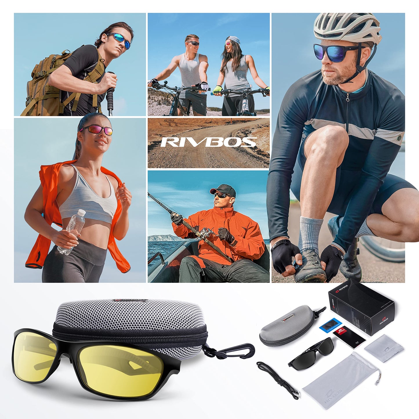 RIVBOS Mens Sunglasses Polarized UV Protection TR90 Unbreakable Frame Sports Driving Fishing Cycling RB833-black Night Version Lens