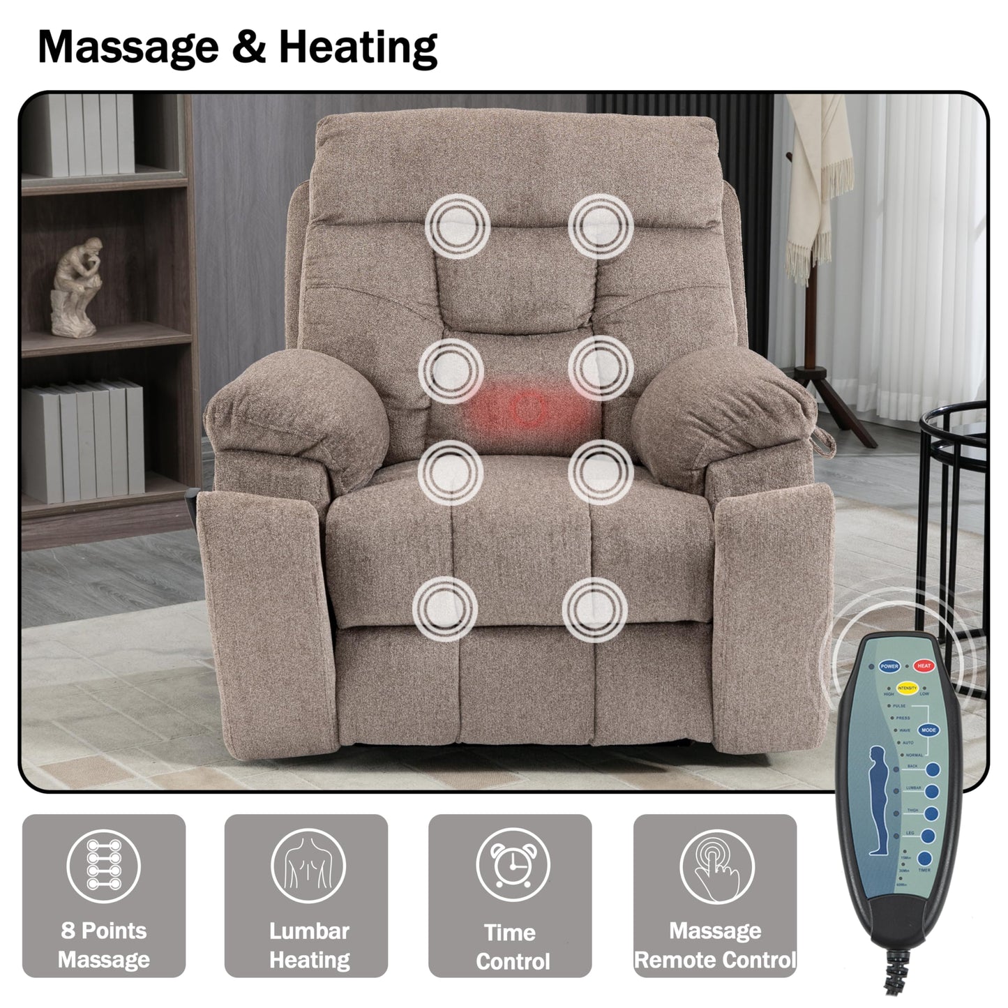 JIKFRIMA Dual Motor Power Lift Recliner Chair with Massage Heating for Adults Elderly, Electric Lift Chairs Lay Flat Recliners, Infinite Position, 2 Hidden Cup Holders