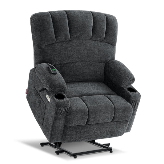 MCombo Oversized Power Lift Recliner Chair for Elderly, Lift Chair with Heat and Massage, Lift Recliner for Big and Tall, Cup Holders, USB & Type C Ports, Fabric R7092 (Dark Grey, Oversize)