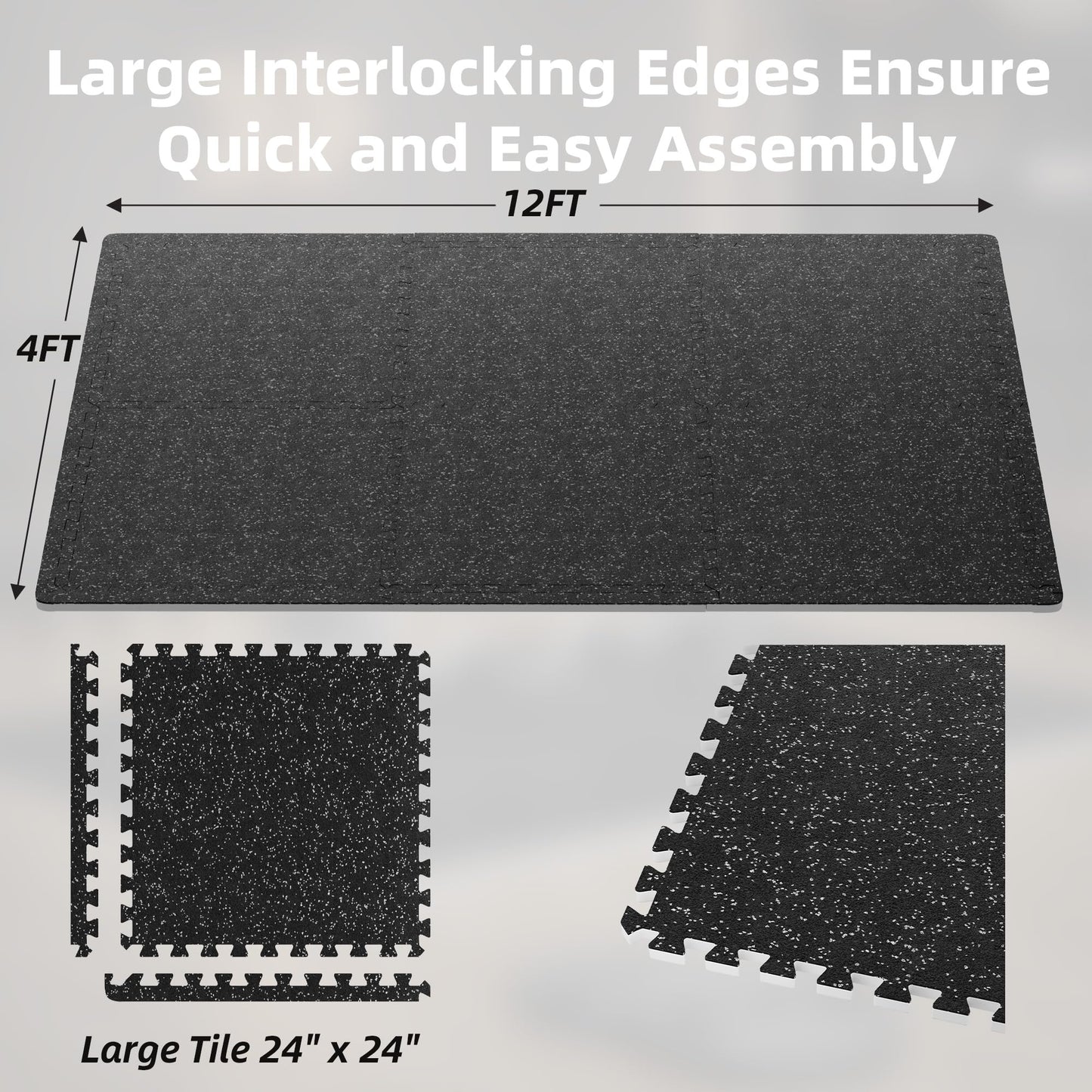 0.79 Inch Gym Flooring,12 Pcs 48 Sq Ft Rubber Top Floor Tiles for Home Gym High Density EVA Foam Gym Mat with Rubber Top Interlocking Exercise Equipment Matt for Garage/Fitness Room-Black+White