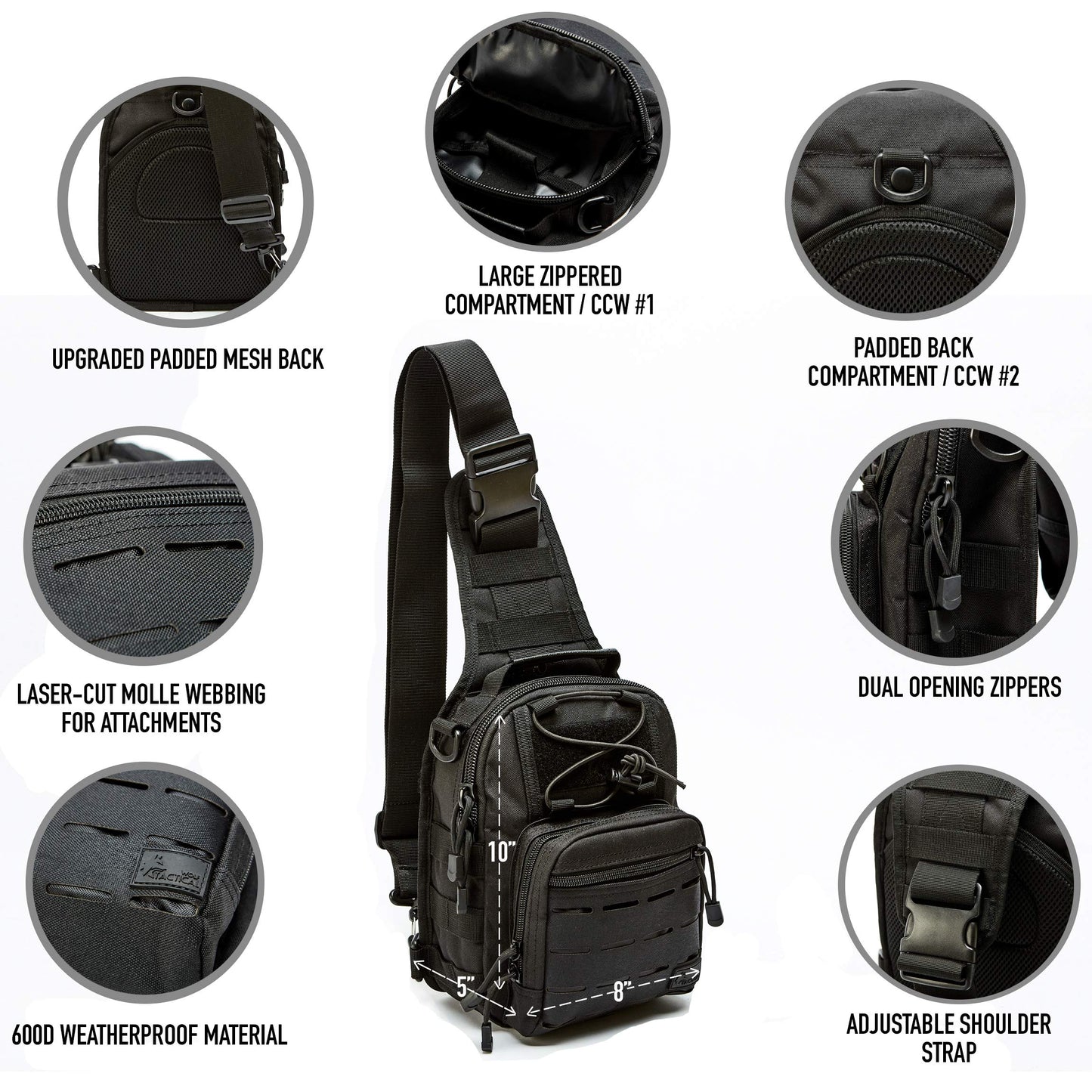WOLF TACTICAL Compact EDC Sling Bag - Concealed Carry Shoulder Bag for Range, Travel, Hiking, Outdoor Sports (Multicam Black)