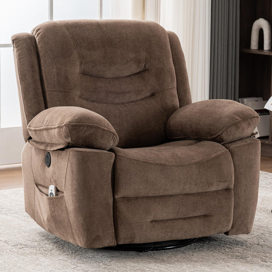 Ketaiyou Power Swivel Rocker Recliner with Massage and Heat, USB Port, Infinite Position, Overstuffed Electric Glider Rocking Chairs Living Room, Soft Fabric Reclining Sofa Chair(Mocha)