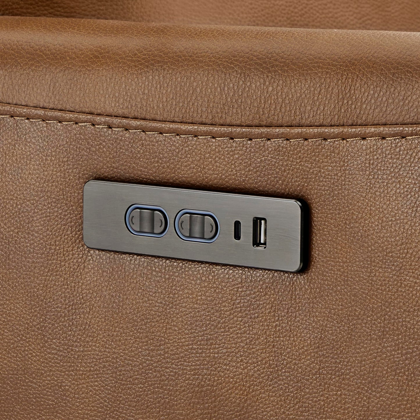 CHITA Genuine Leather Power Recliner Chair for Adults, Electric Wall Hugger Recliner for Small Spaces, Modern Living Room and RV Recliner Chair with Adjustable Power Headrest & Charging Ports, Brown