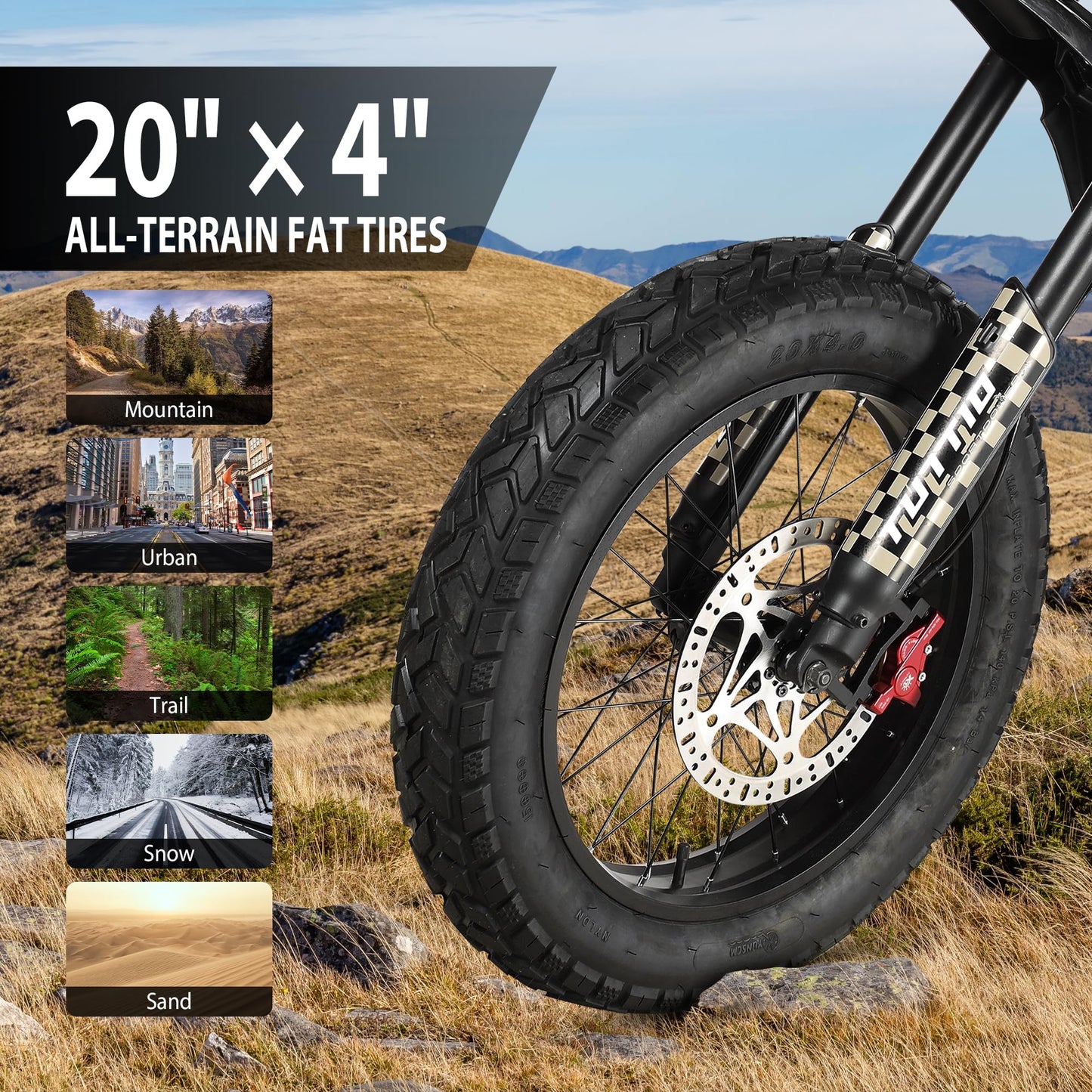 Tuttio Electric-Dirt-Bike for Adults-Teens, ICT Peak 4000W-43MPH-60V-25AH Electric Motorcycle 20" Fat-Tire-Electric-Bike for Mountain Snow Off-Road Fit Age 16+