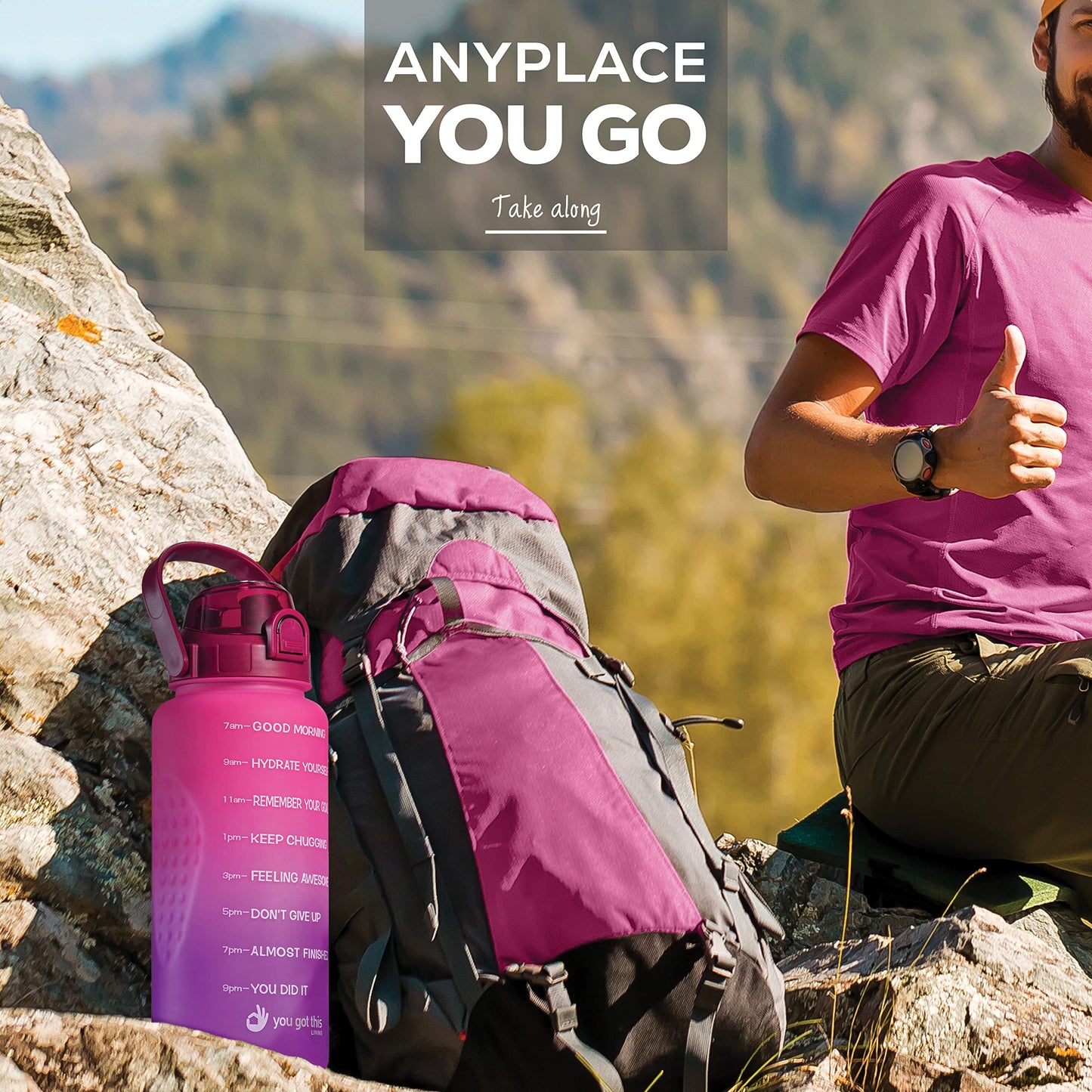 YOU GOT THIS LIVING Motivational Water Bottle with Time Marker,Half Gallon Water bottle with Straw 64 oz/2.2L Gym Water Bottle, Achieve All-Day Hydration SpillProof, BPA FREE
