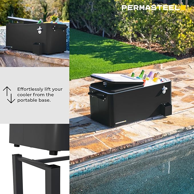 Permasteel Party Cooler with Removable Basin, Spacious 80-Qt Capacity, Rolling Ice Chest for Indoor and Outdoor Entertainment Black + Bonus Cover