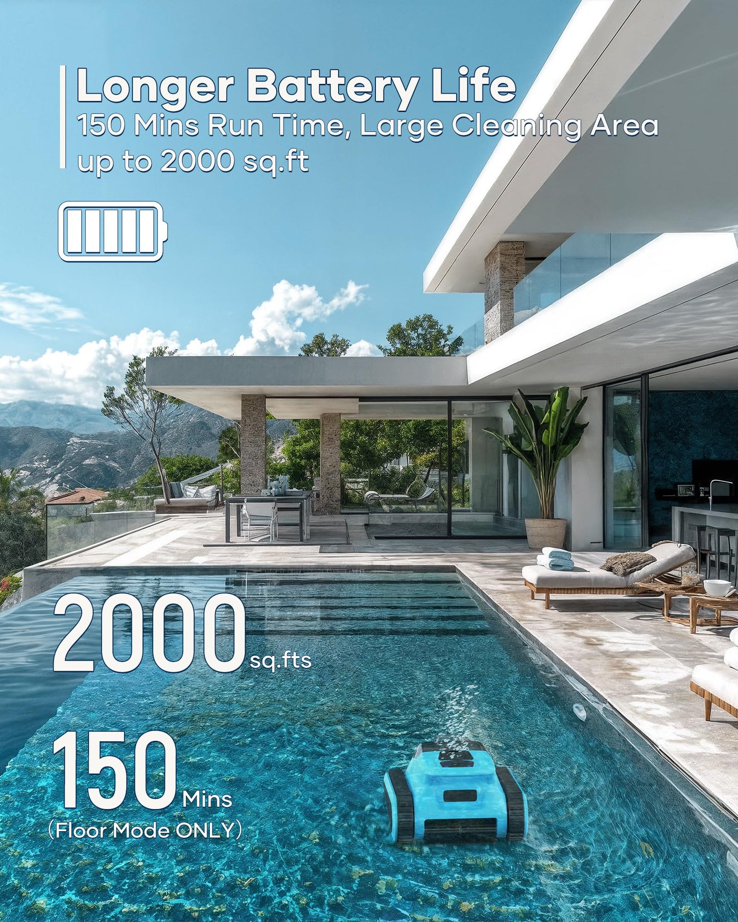 (2025 New) Cordless Pool Vacuum Robot with App Control, Wall & Waterline Cleaning,150 Mins Runtime, Smart Navigation, Robotic Pool Cleaner for Inground & Above Ground Pools up to 2000 Sq.ft