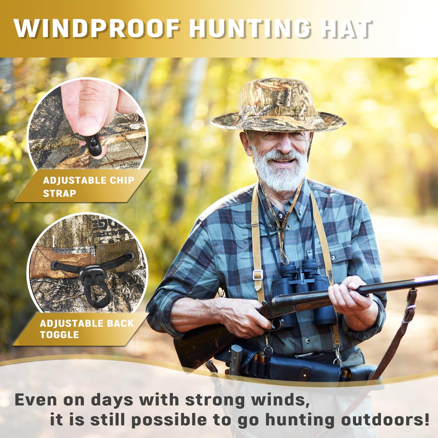 Solaris Mossy Oak Hunting Hat, UPF 50+ Sun Protection Packable Camo Hat for Women Men, Thick Material Suitable for Fall Winter Outdoors Safari Activity