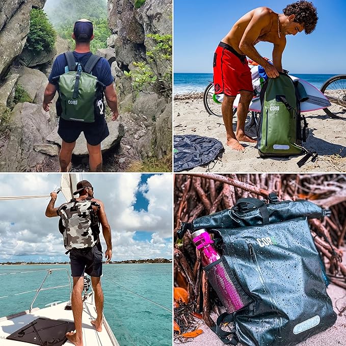 Waterproof Backpack with Laptop Sleeve | Heavy Duty Hiking, Kayak Dry Bag Backpack | Roll-Top Closure (40L Green)