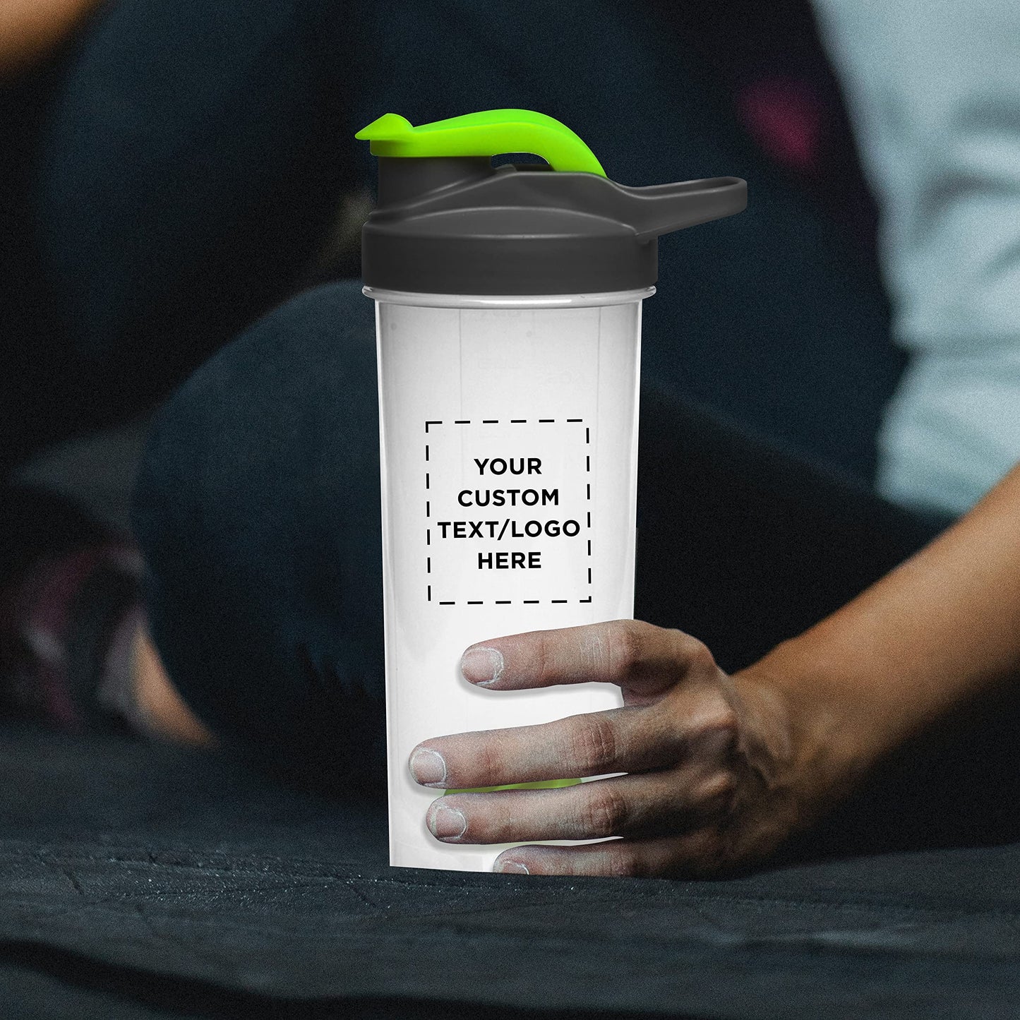 DISCOUNT PROMOS Custom Plastic Shaker Bottles with Mixer 24 oz. Set of 50, Personalized Bulk Pack - Perfect for Protein Shake, Smoothie and More! - Lime Green