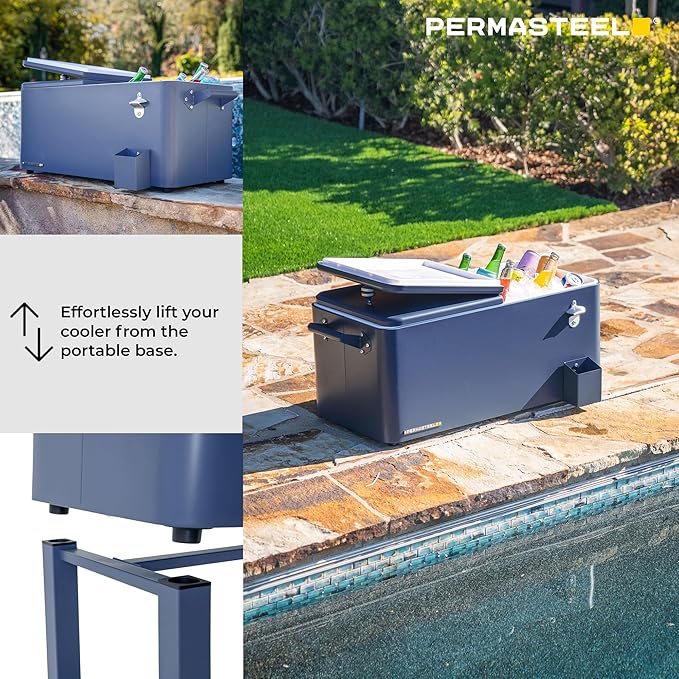 Permasteel Party Cooler with Removable Basin, Spacious 80-Qt Capacity, Rolling Ice Chest for Indoor and Outdoor Entertainment Azure + Bonus Cover