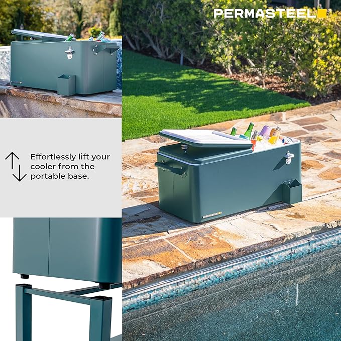 Permasteel Party Cooler with Removable Basin, Spacious 80-Qt Capacity, Rolling Ice Chest for Indoor and Outdoor Entertainment Teal + Bonus Cover