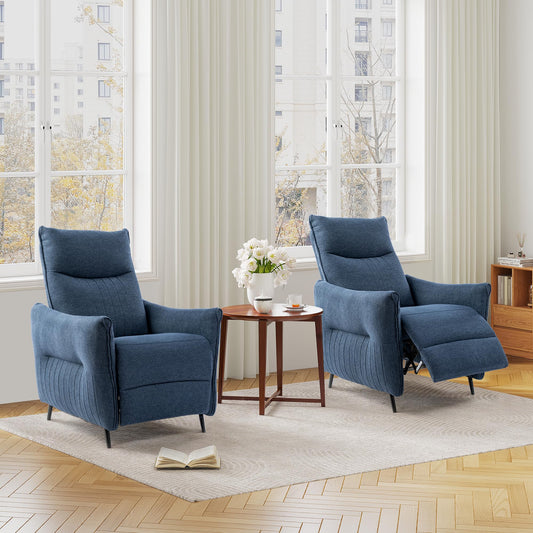 Glitzhome Push Back Recliner Chair Set of 2, Fabric Reclining Single Sofa for Adults Home Theater Seating with 3-Position Adjustable Footrest & Backrest, Wide Seat, Navy Blue
