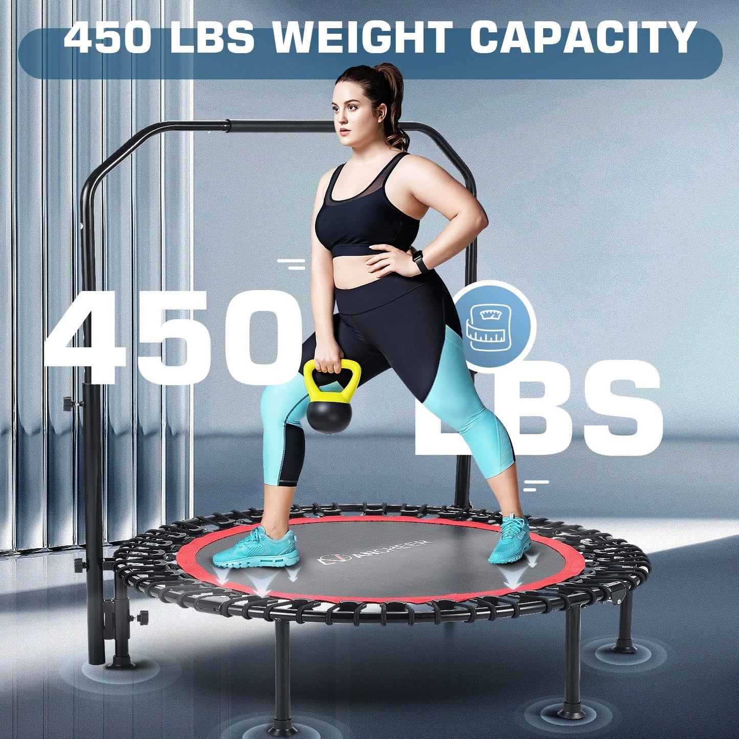 ANCHEER Mini Exercise Trampoline Foldable 40" Adjustable Trampoline Rebounder, Fitness Trampoline with Handle for Indoor/Garden/Workout Cardio, Max Load 300lbs (Red)