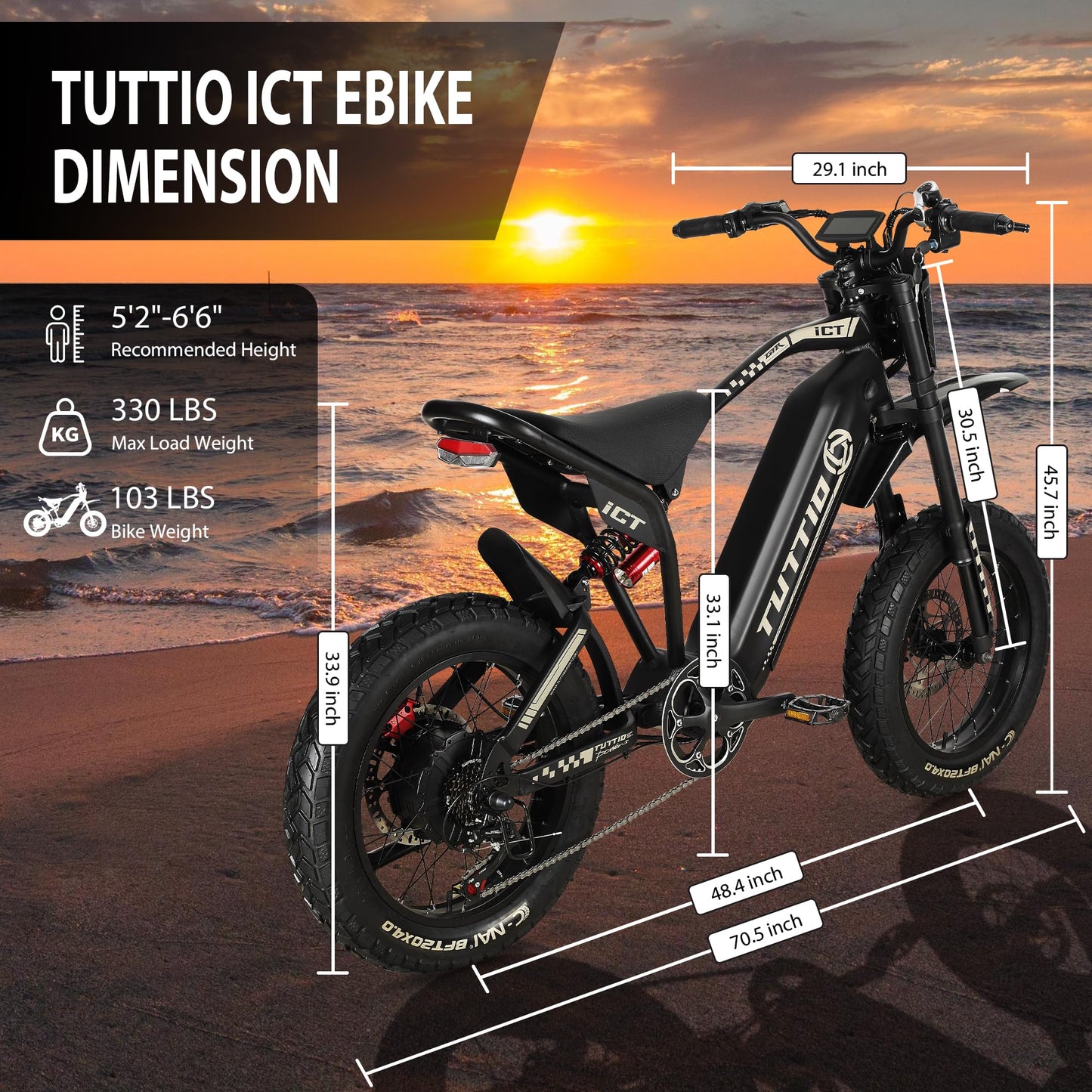 Tuttio Electric-Dirt-Bike for Adults-Teens, ICT Peak 4000W-43MPH-60V-25AH Electric Motorcycle 20" Fat-Tire-Electric-Bike for Mountain Snow Off-Road Fit Age 16+