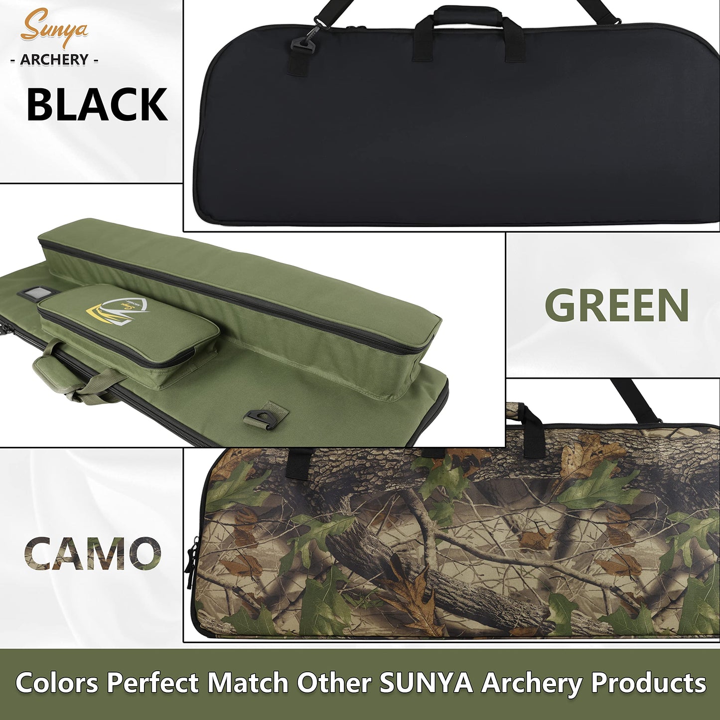 SUNYA Compound Bow Case with Molle System - Neoprene Bow String Protection & Padded Shoulder Sling - Soft Carrying Case for Archery Accessories, Equipment (Green)