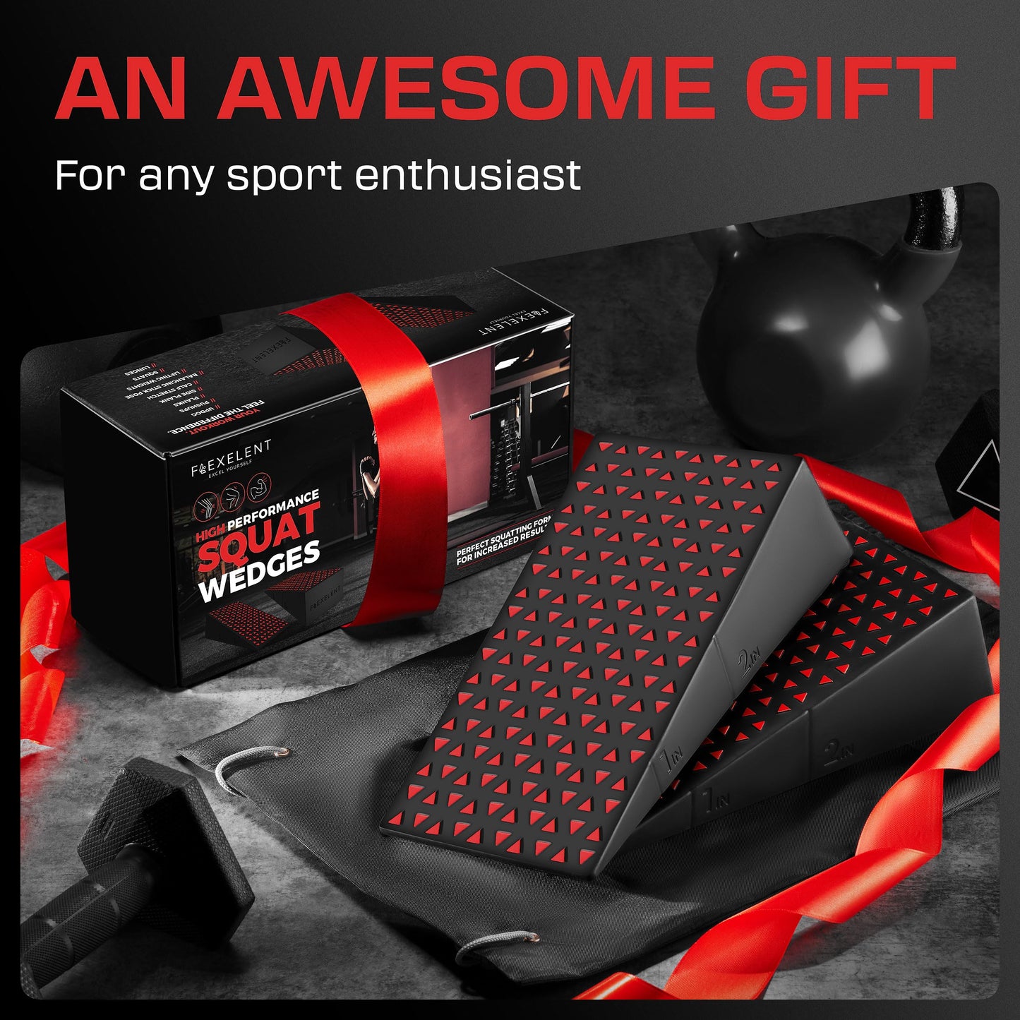 Squat Wedge Slant Board For Squats Pair - Squat Wedge Block, Calf Raise Block, Heel Elevated Squat Wedge, ATG Equipment, Anti-Slip Yoga Wedge, Squat Box, 17° Incline, 3.5x5.9x12.2", Blaze Red