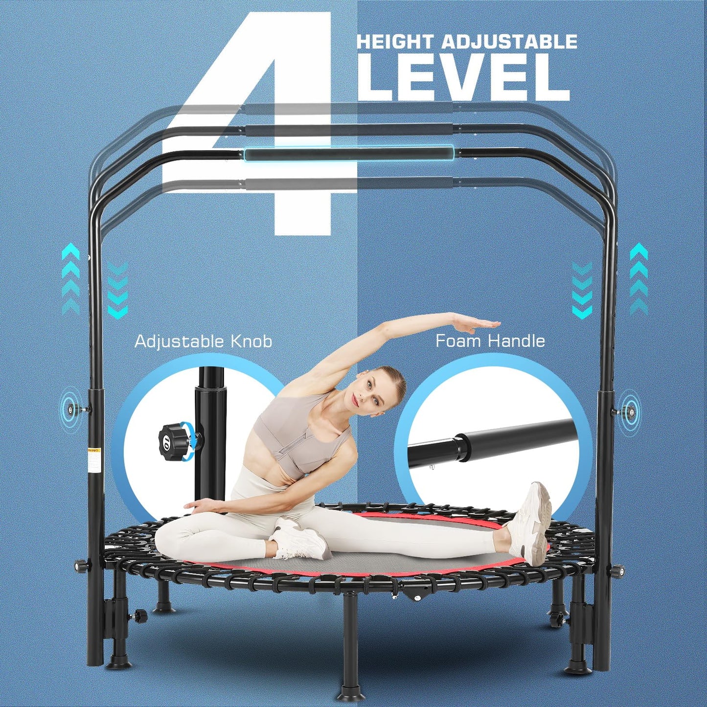 ANCHEER Mini Exercise Trampoline Foldable 40" Adjustable Trampoline Rebounder, Fitness Trampoline with Handle for Indoor/Garden/Workout Cardio, Max Load 300lbs (Red)