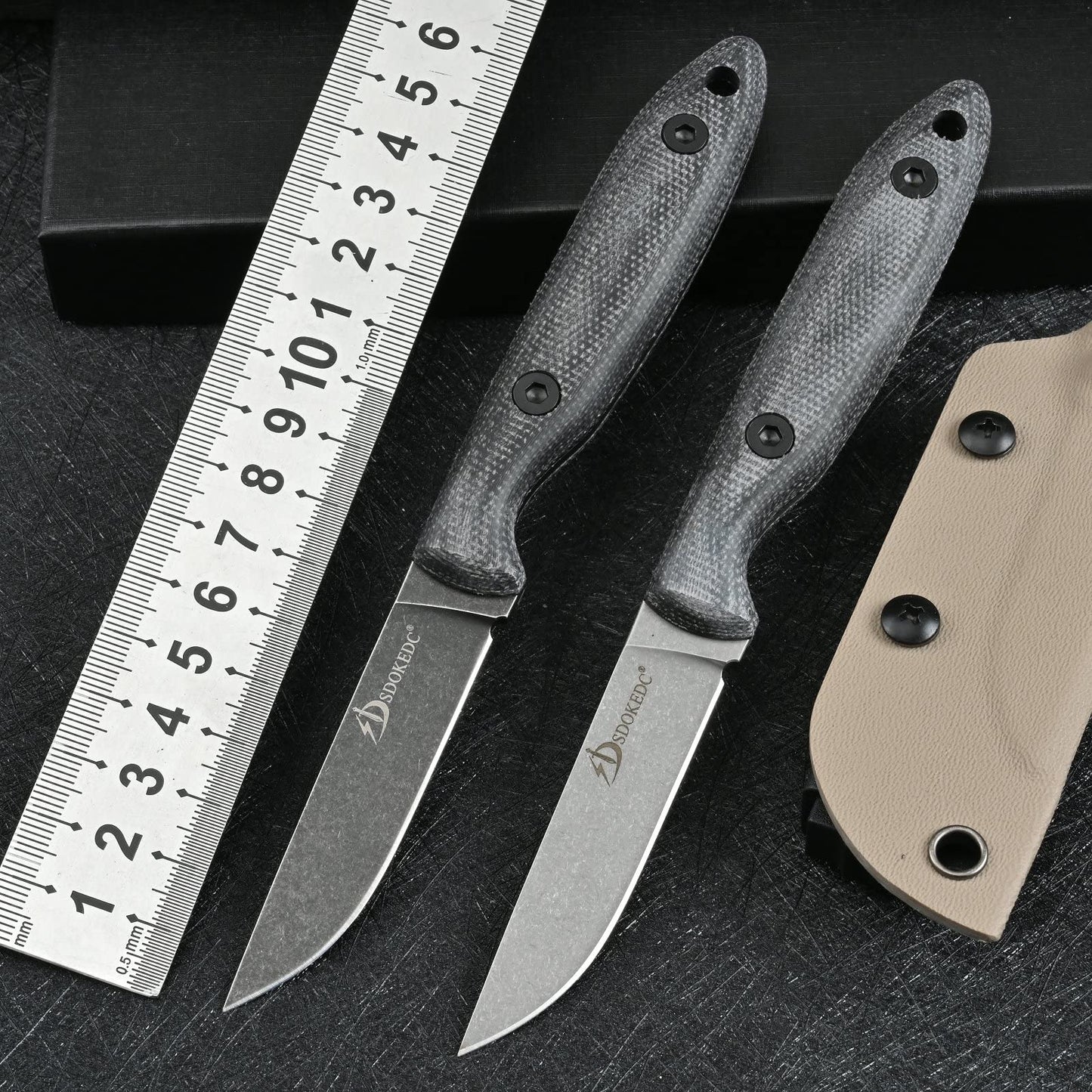 SDOKEDC Knives DC53 Steel Tactical Fixed Blade Knife with kydex sheath for Men EDC Outdoor Camping Survival Hunting (White stone wash)