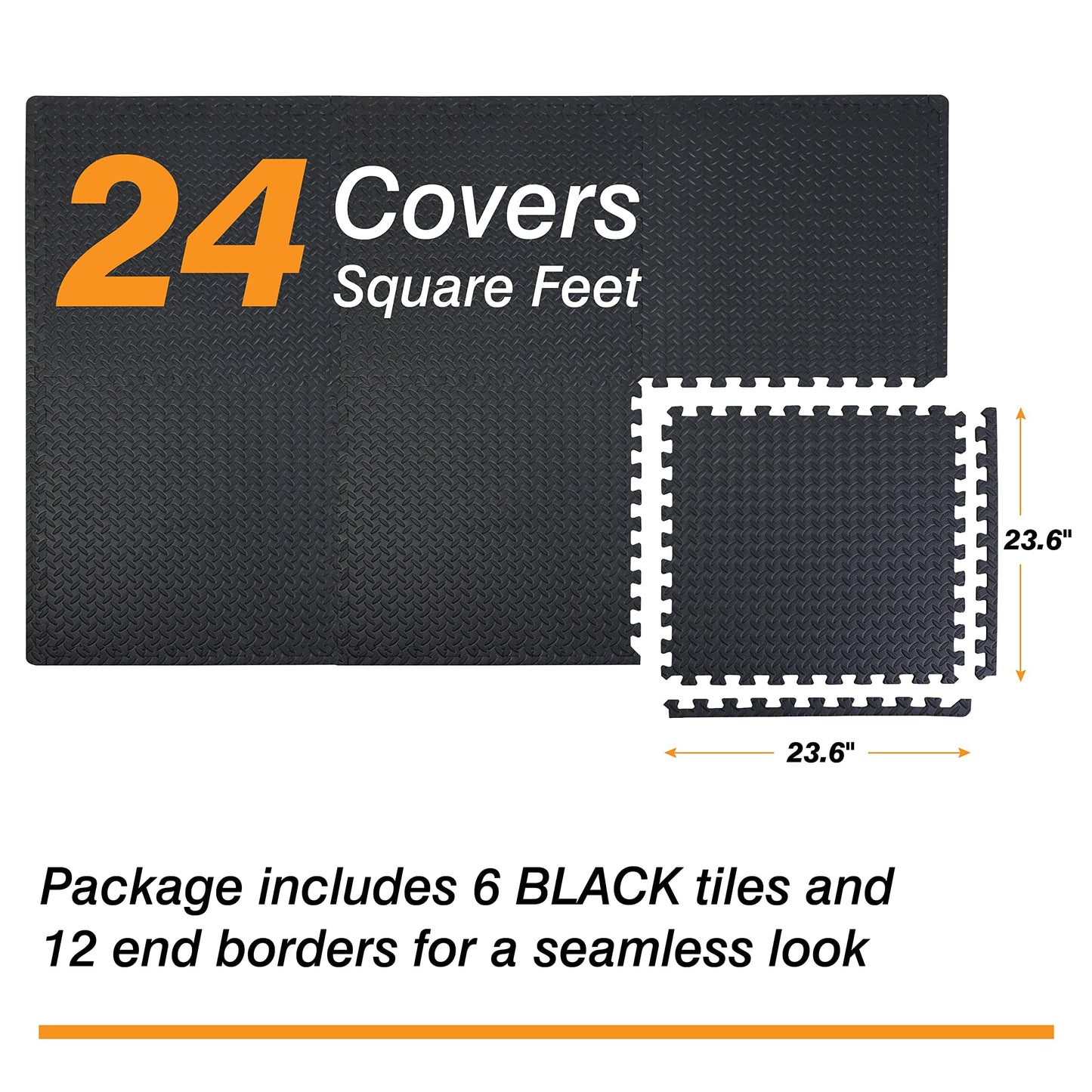 Mat Block EVA Exercise Floor Mats: Interlocking Foam Tile Performance Mats - 6 Tiles (Area: 24 SQ FT) 1/2 inch Thickness, EVA Home Gym Exercise Floor Mats for All Exercises or Equipment, Black