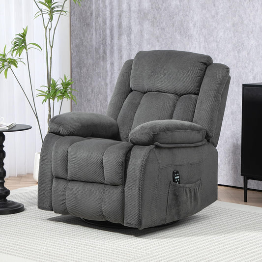 HOMCOM Recliner Chair with Vibration Massage and Heat, Oversized Swivel Rocker Single Sofa with Footrest, Remote and Side Pockets, Velvet Fabric Manual Reclining Chair for Living Room, Gray