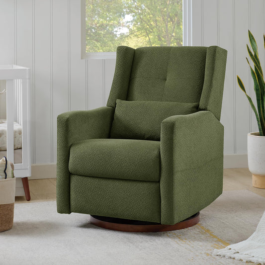 KISLOT Upholstered Recliner Swivel Glider Nursery Chair Reclining Performance Fabric Rocker with Wood Base,Boucle,Moss Green
