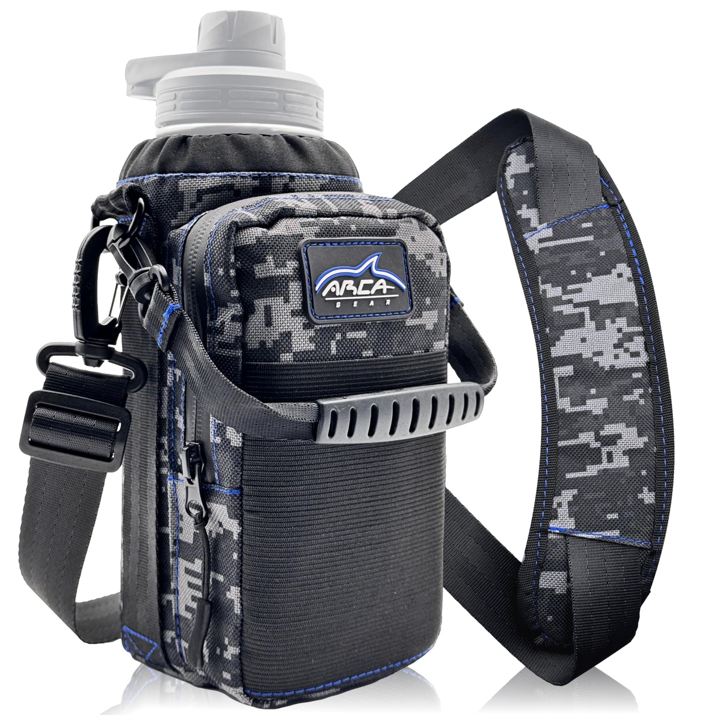 Arca Gear 32 oz Hydro Carrier - Insulated Water Bottle Sling w/Carry Handle, Shoulder Strap, Wallet and Two Pouches - The Perfect Flask Accessory (Digital Camo)